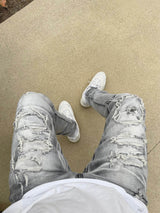 Distressed Patched Denim Jeans [Grey-AP119]