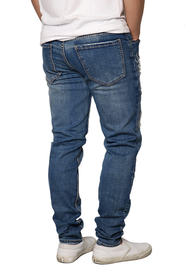 Distressed Patched Denim Jeans [Indigo-AP119]