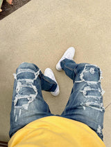 Distressed Patched Denim Jeans [Indigo-AP119]