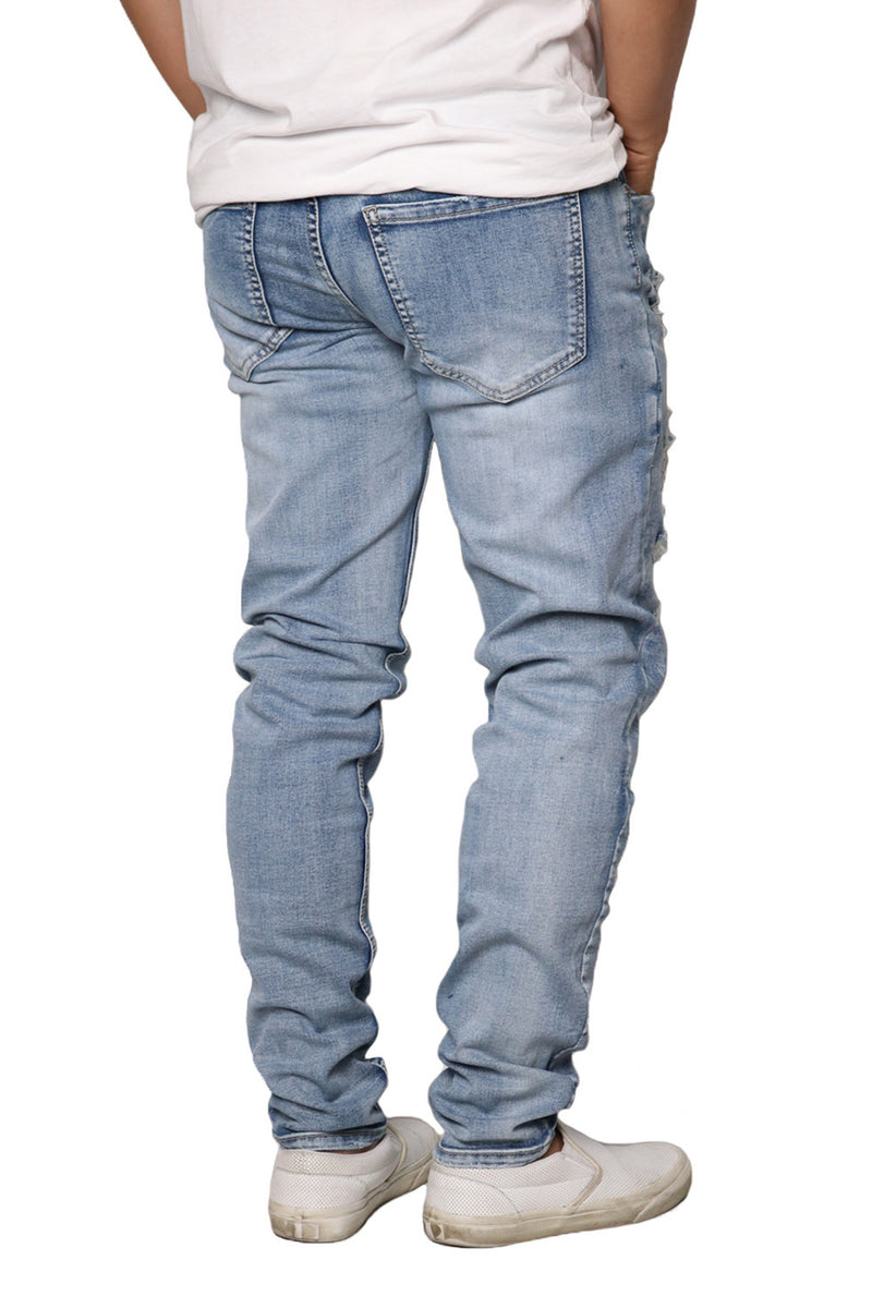 Distressed Patched Denim Jeans [Lt.Indigo-AP119]