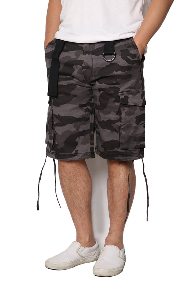 Belted Camo Cargo Shorts [Black-AP2065]