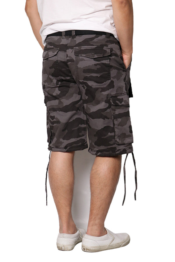 Belted Camo Cargo Shorts [Black-AP2065]