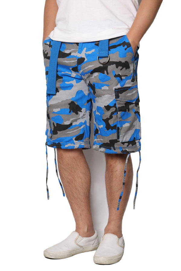 Belted Camo Cargo Shorts [Blue-AP2065]