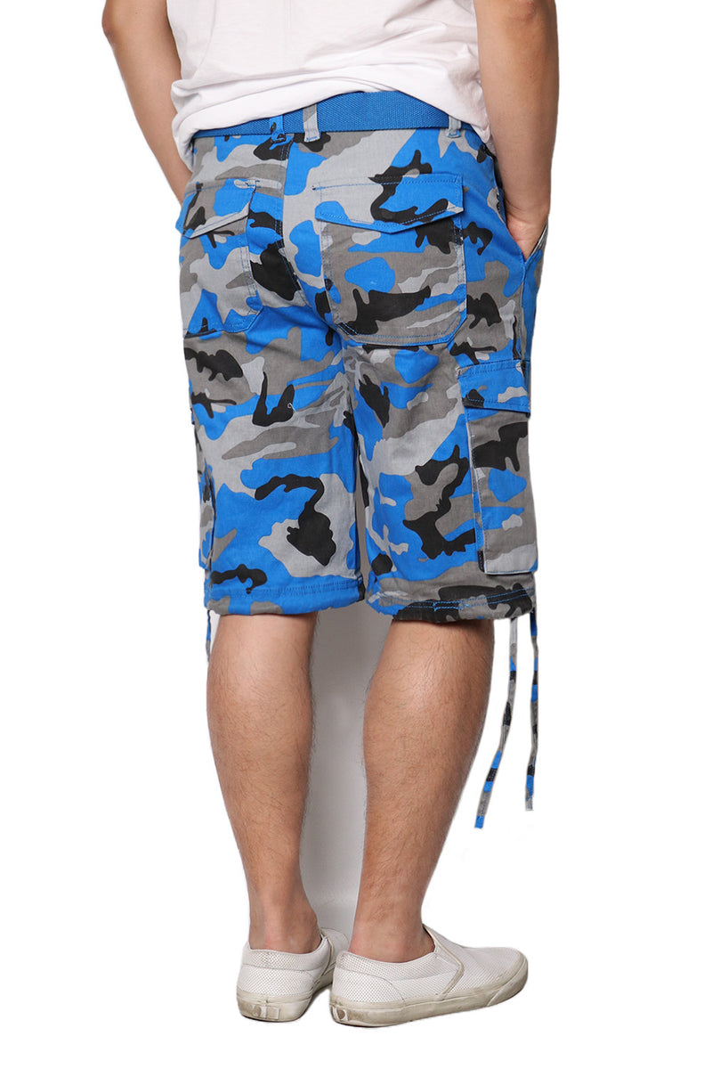 Belted Camo Cargo Shorts [Blue-AP2065]