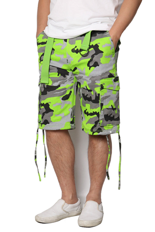 Belted Camo Cargo Shorts [Lime-AP2065]