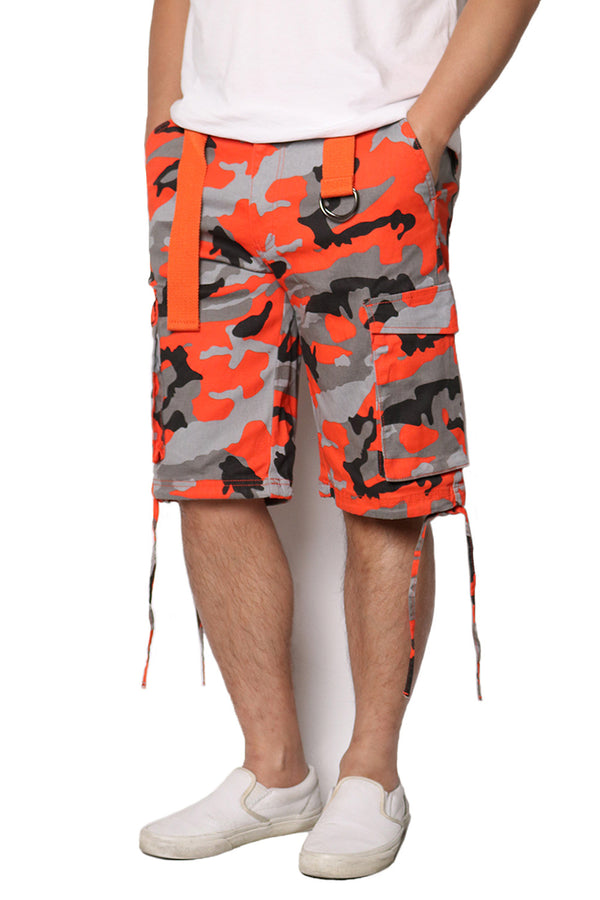 Belted Camo Cargo Shorts [Orange-AP2065]
