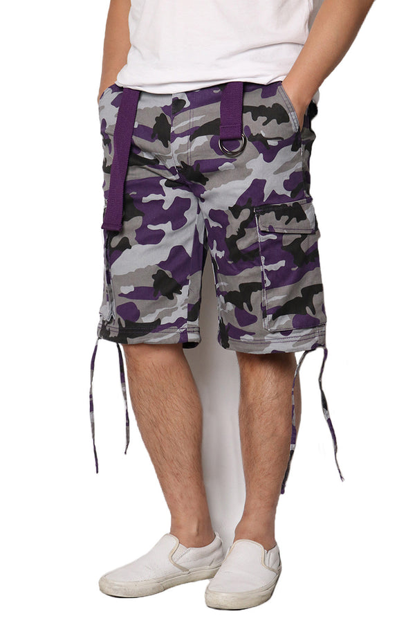 Belted Camo Cargo Shorts [Purple-AP2065]