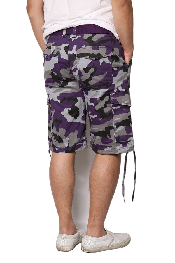 Belted Camo Cargo Shorts [Purple-AP2065]
