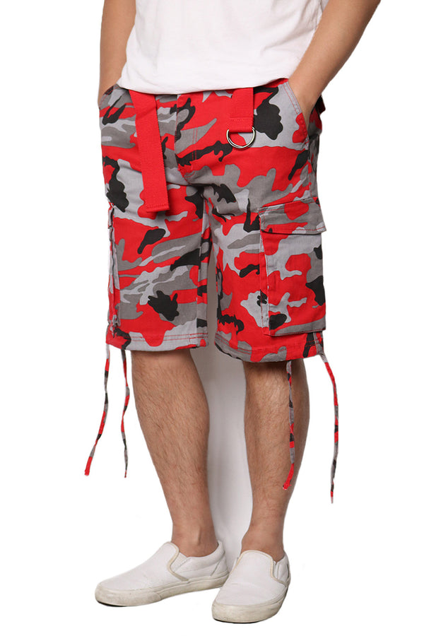 Belted Camo Cargo Shorts [Red-AP2065]