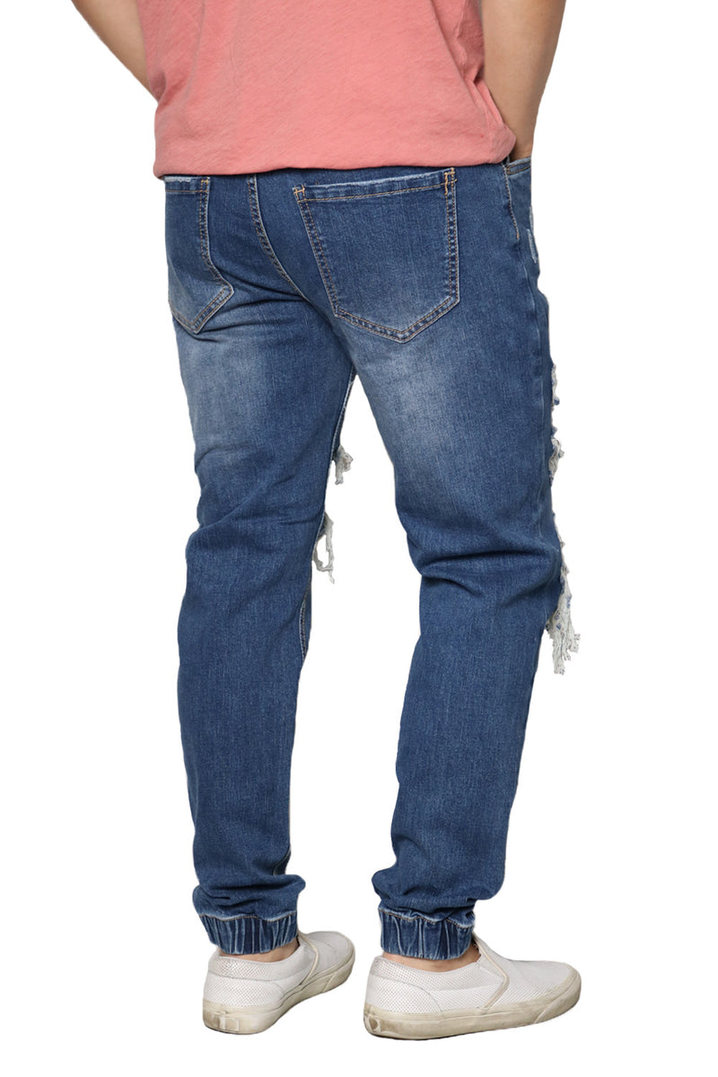 Distressed Denim Jogger Pants [Indigo-AP3050]