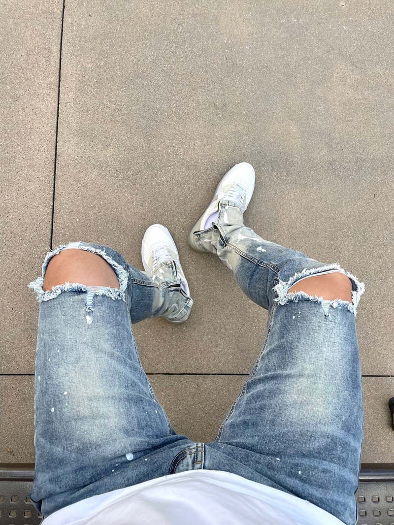 Painter's Distressed Ankle Zip Jeans [Blue-AP4175]