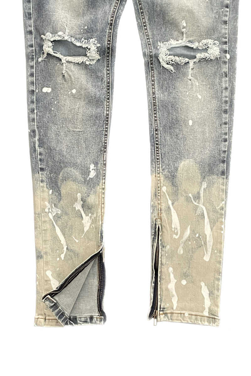 Painter's Distressed Ankle Zip Jeans [Blue-AP4175]