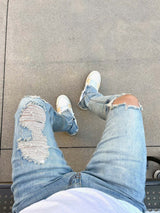 Distressed Ankle Zip Jeans [Lt.Indigo-AP4195]