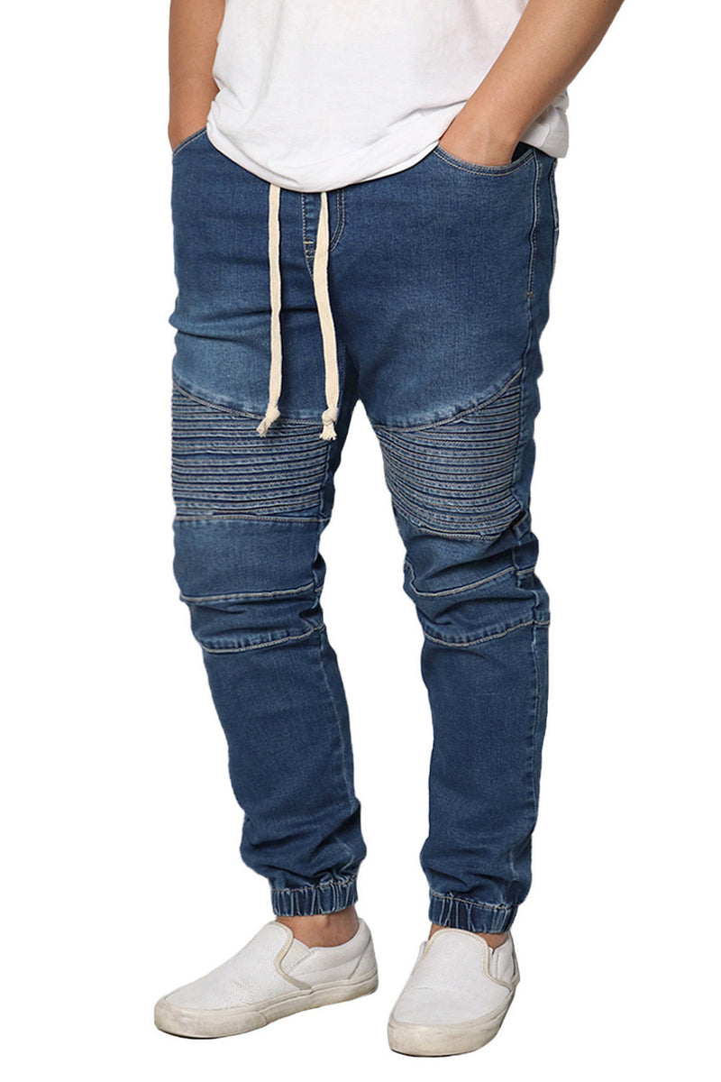 Denim Biker Jogger Pants [Indigo-AP73]