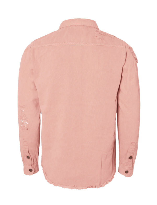Distressed Denim Shirt Jacket [Pink-AK158]