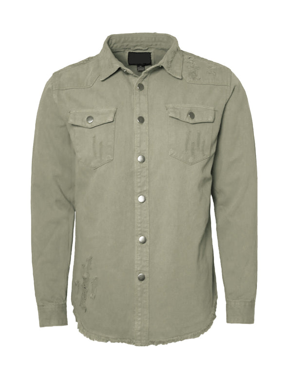 Distressed Denim Shirt Jacket [Jade-AK158]
