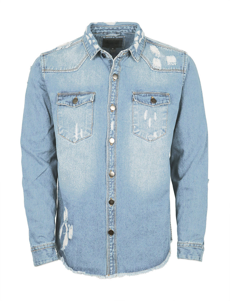 Distressed Denim Shirt Jacket – Amici Closet