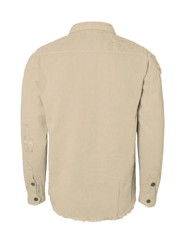 Distressed Denim Shirt Jacket [Sand-AK158]