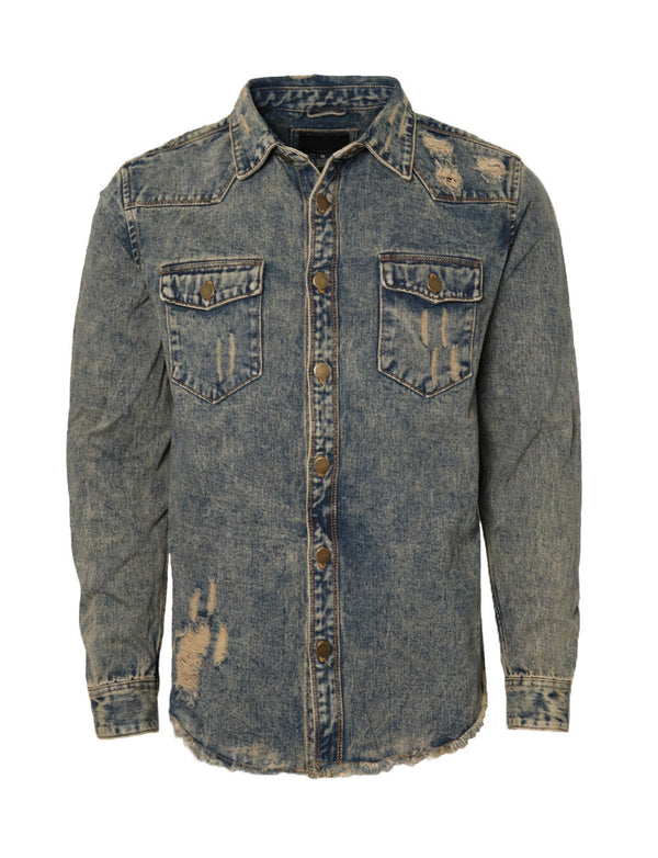 Distressed Denim Shirt Jacket [Vintage-AK158]