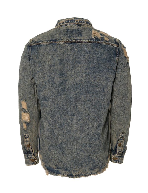 Distressed Denim Shirt Jacket [Vintage-AK158]