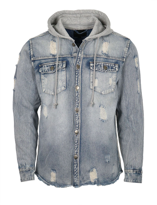 Denim Shirt Jacket with Hood [Indigo-AK162]