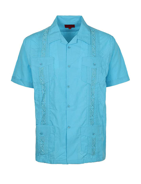 Cuban Style Short Sleeve Guayabera Shirt [Atoll Blue]