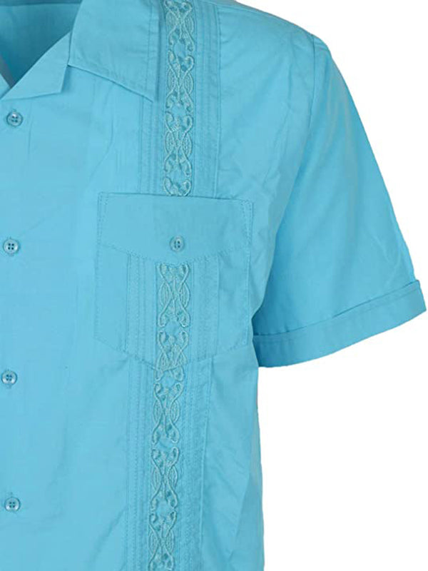 Cuban Style Short Sleeve Guayabera Shirt [Atoll Blue]