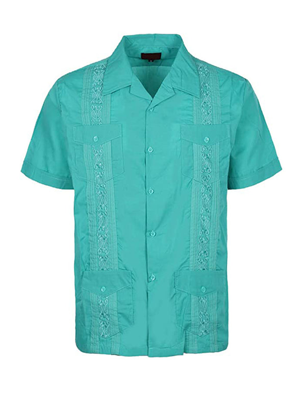 Cuban Style Short Sleeve Guayabera Shirt [Aqua Mint]