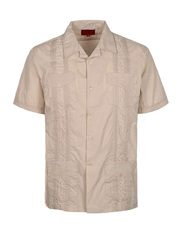 Cuban Style Short Sleeve Guayabera Shirt [Beige]