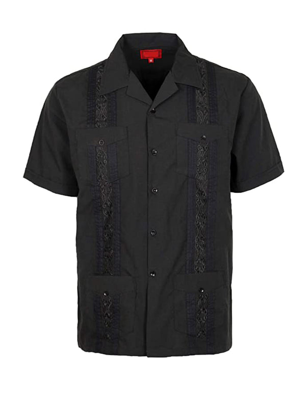 Cuban Style Short Sleeve Guayabera Shirt [Black]