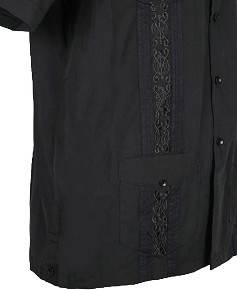 Cuban Style Short Sleeve Guayabera Shirt [Black]