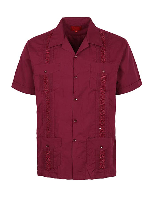 Cuban Style Short Sleeve Guayabera Shirt [Burgundy]