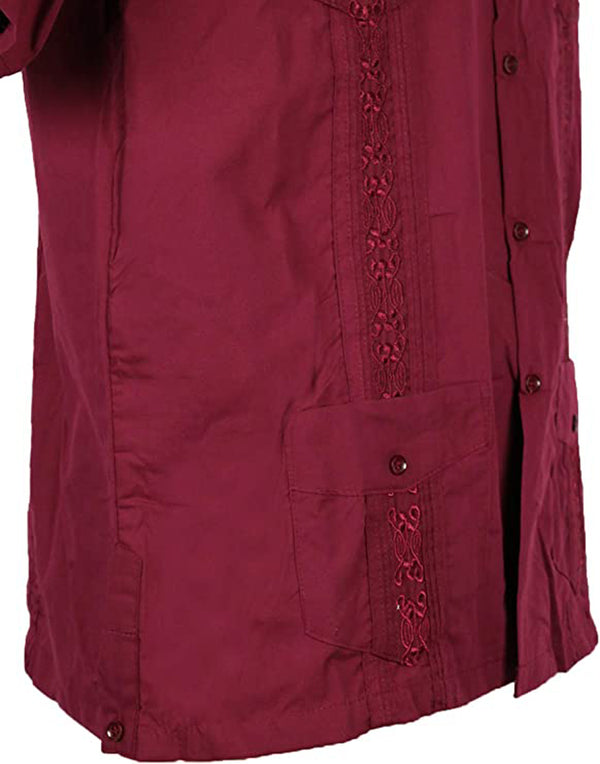 Cuban Style Short Sleeve Guayabera Shirt [Burgundy]