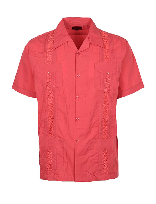 Cuban Style Short Sleeve Guayabera Shirt [Coral]