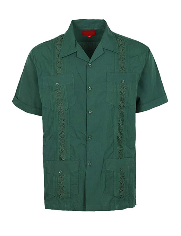 Cuban Style Short Sleeve Guayabera Shirt [Dk Green]