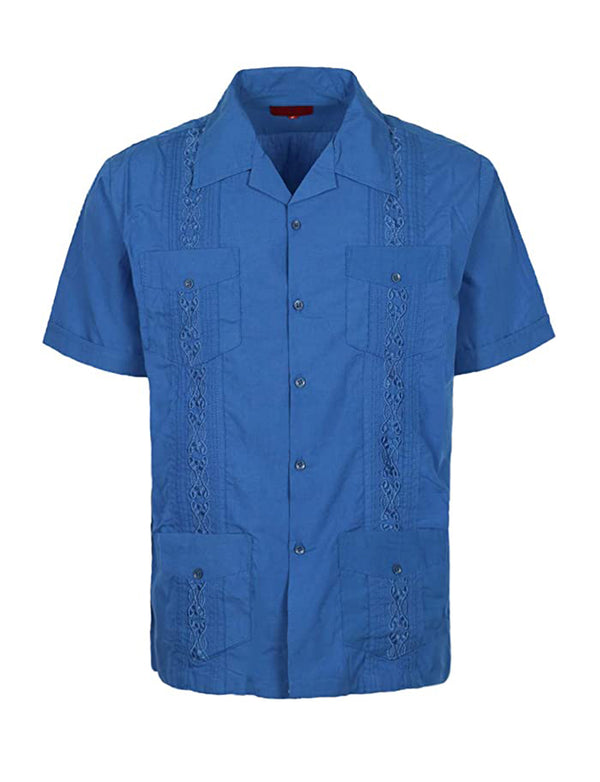Cuban Style Short Sleeve Guayabera Shirt [Dk Blue]