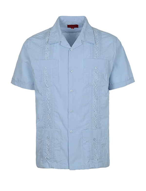 Cuban Style Short Sleeve Guayabera Shirt [Lt Blue]