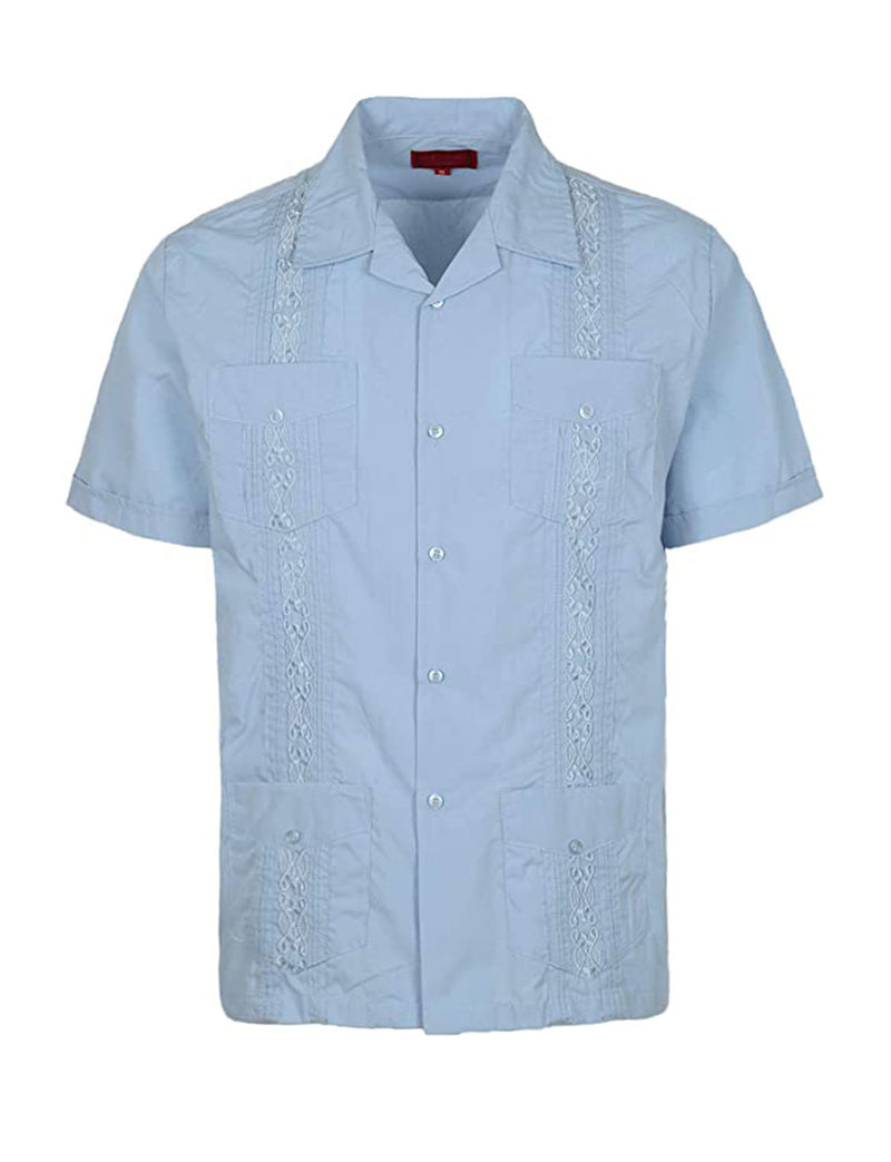 Cuban Style Short Sleeve Guayabera Shirt [Lt Blue]