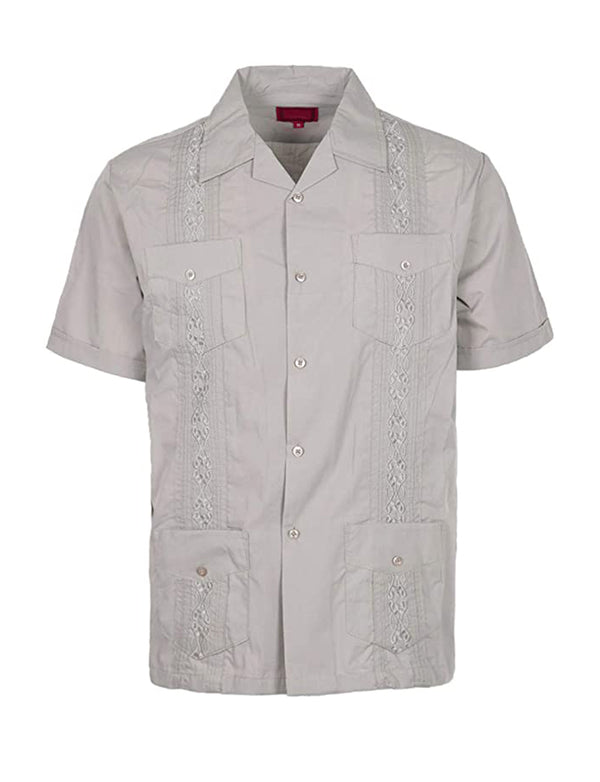 Cuban Style Short Sleeve Guayabera Shirt [Lt Grey]