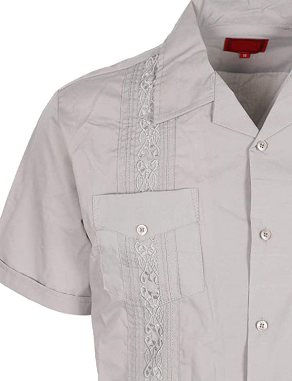 Cuban Style Short Sleeve Guayabera Shirt [Lt Grey]