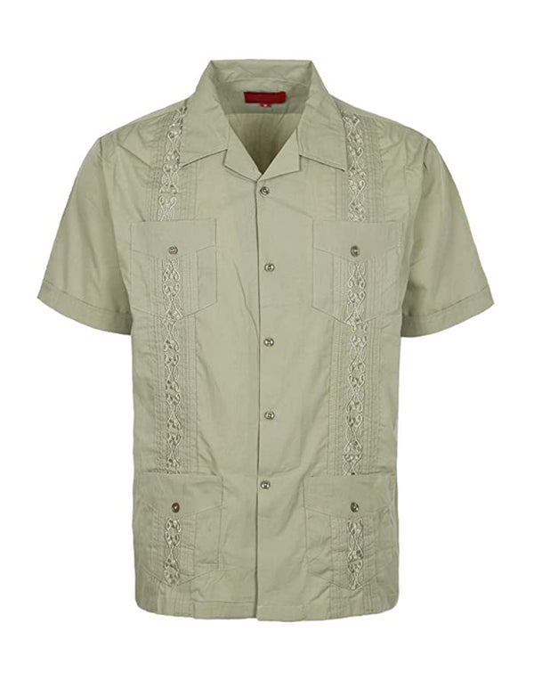 Cuban Style Short Sleeve Guayabera Shirt [Olive]