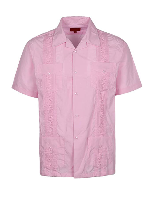 Cuban Style Short Sleeve Guayabera Shirt [Pink]