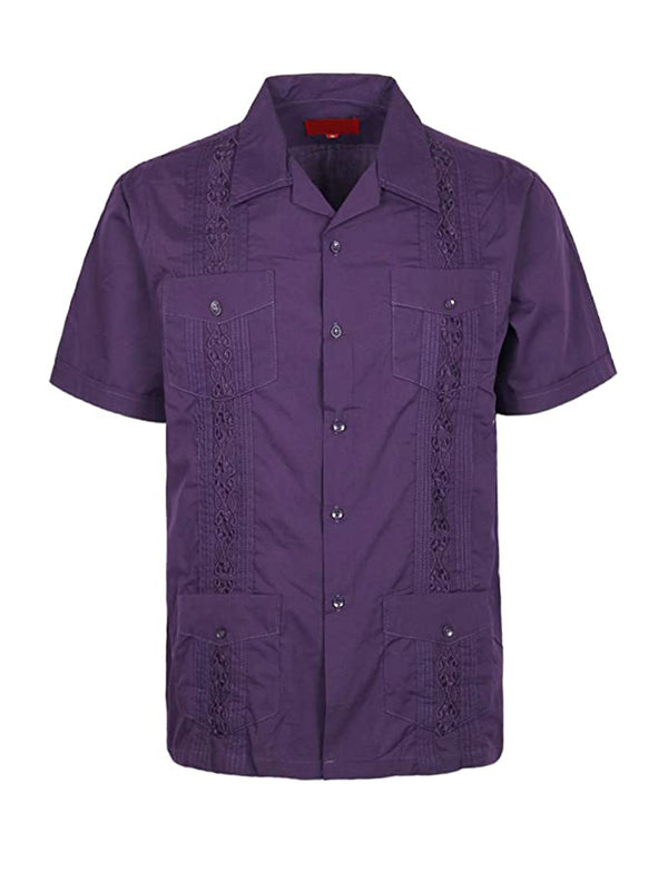 Cuban Style Short Sleeve Guayabera Shirt [Purple]