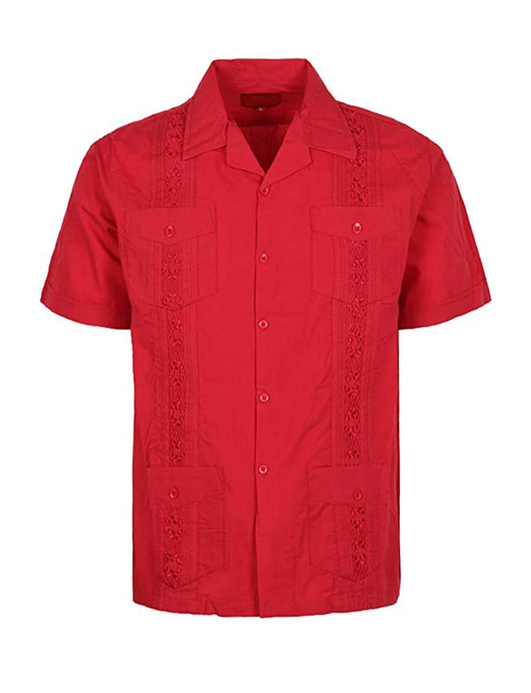 Cuban Style Short Sleeve Guayabera Shirt [Red]