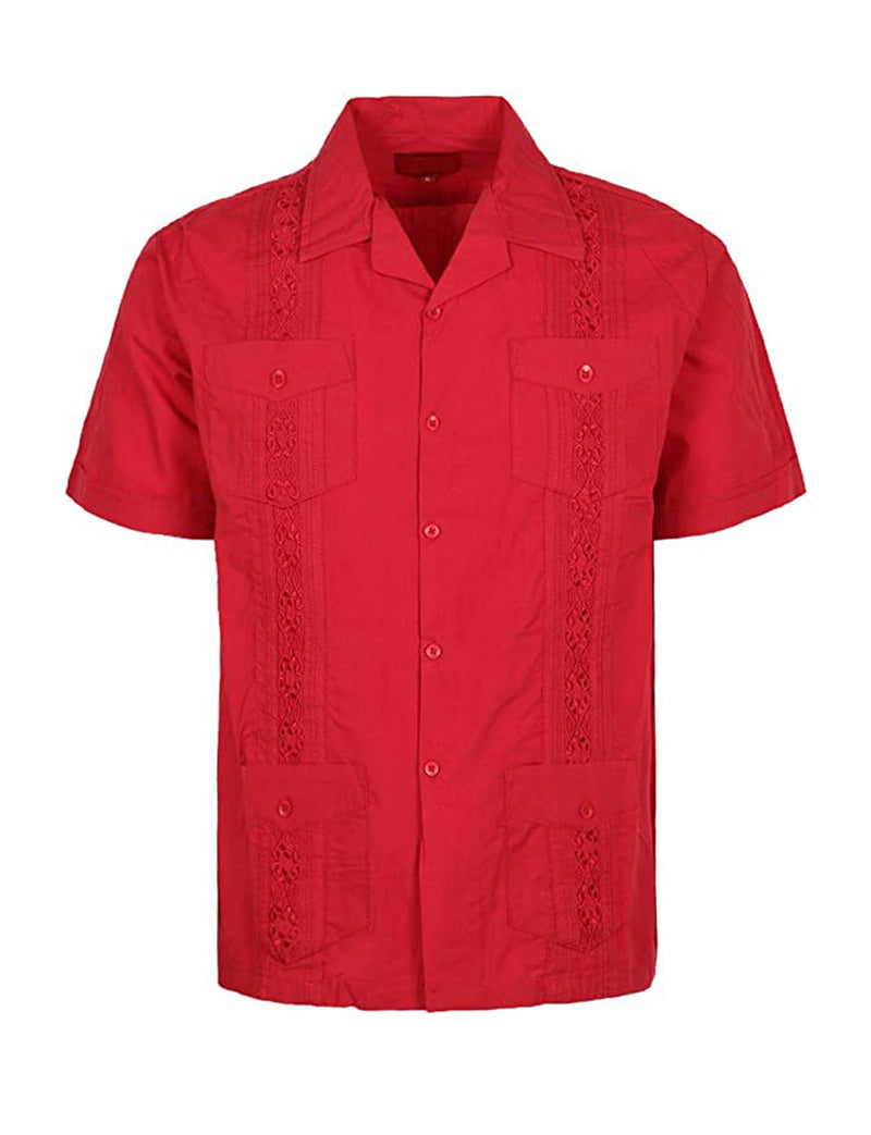 Cuban Style Short Sleeve Guayabera Shirt [Red]