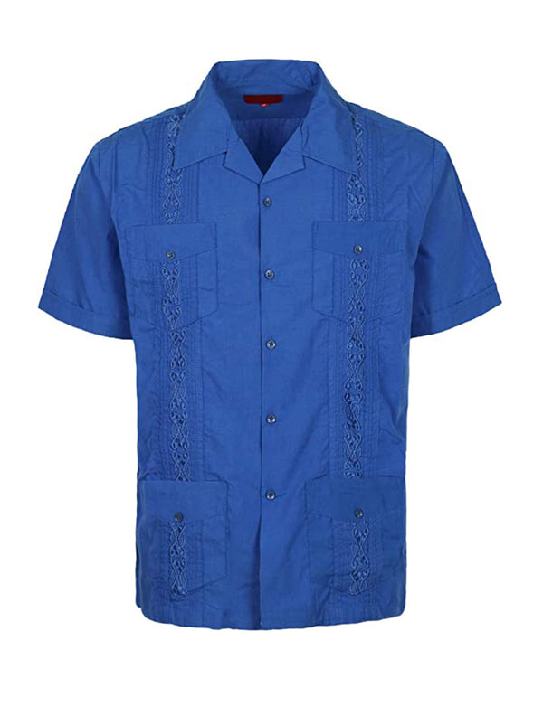 Cuban Style Short Sleeve Guayabera Shirt [Royal]