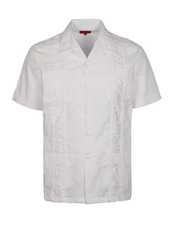 Cuban Style Short Sleeve Guayabera Shirt [White]