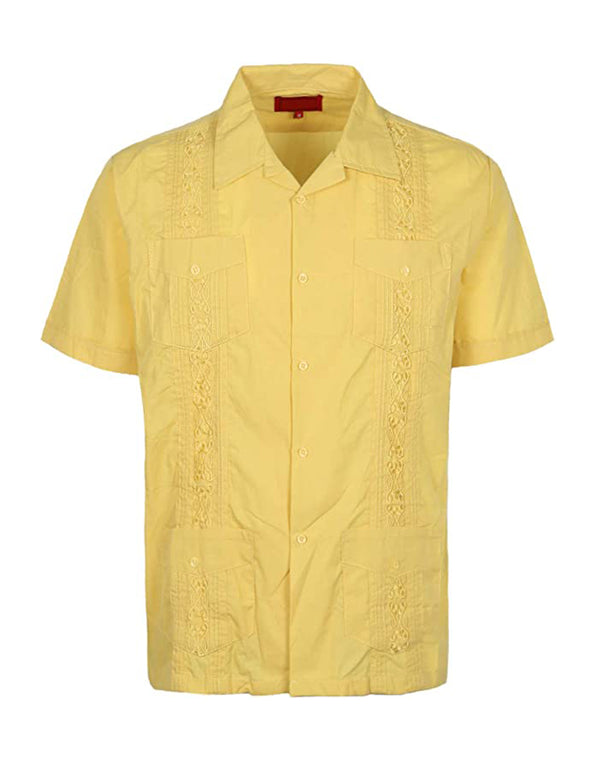 Cuban Style Short Sleeve Guayabera Shirt [Yellow]