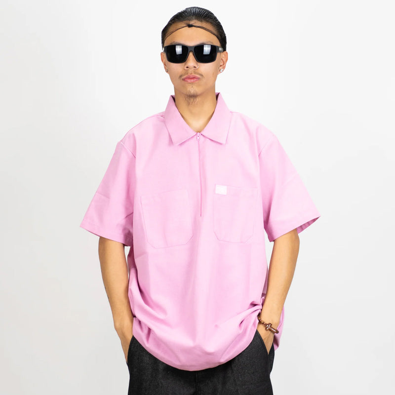 FB COUNTY Solid Short Sleeve Zip Shirt