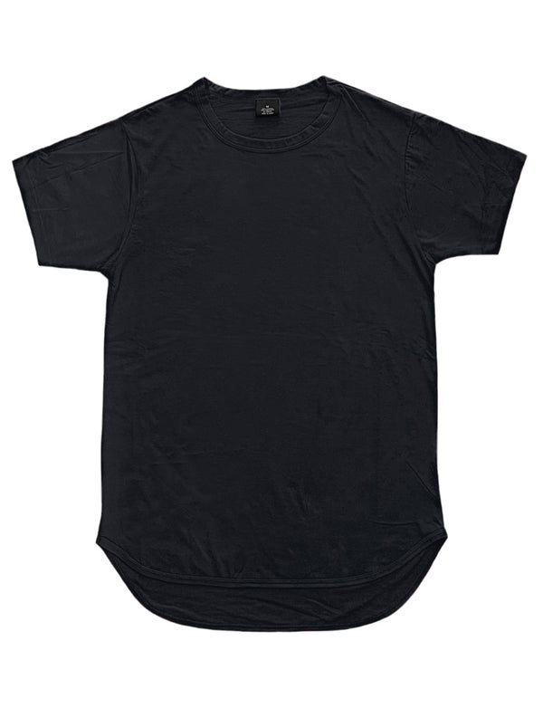 Essential Long Curved Hem T-Shirt [Black-AT270]